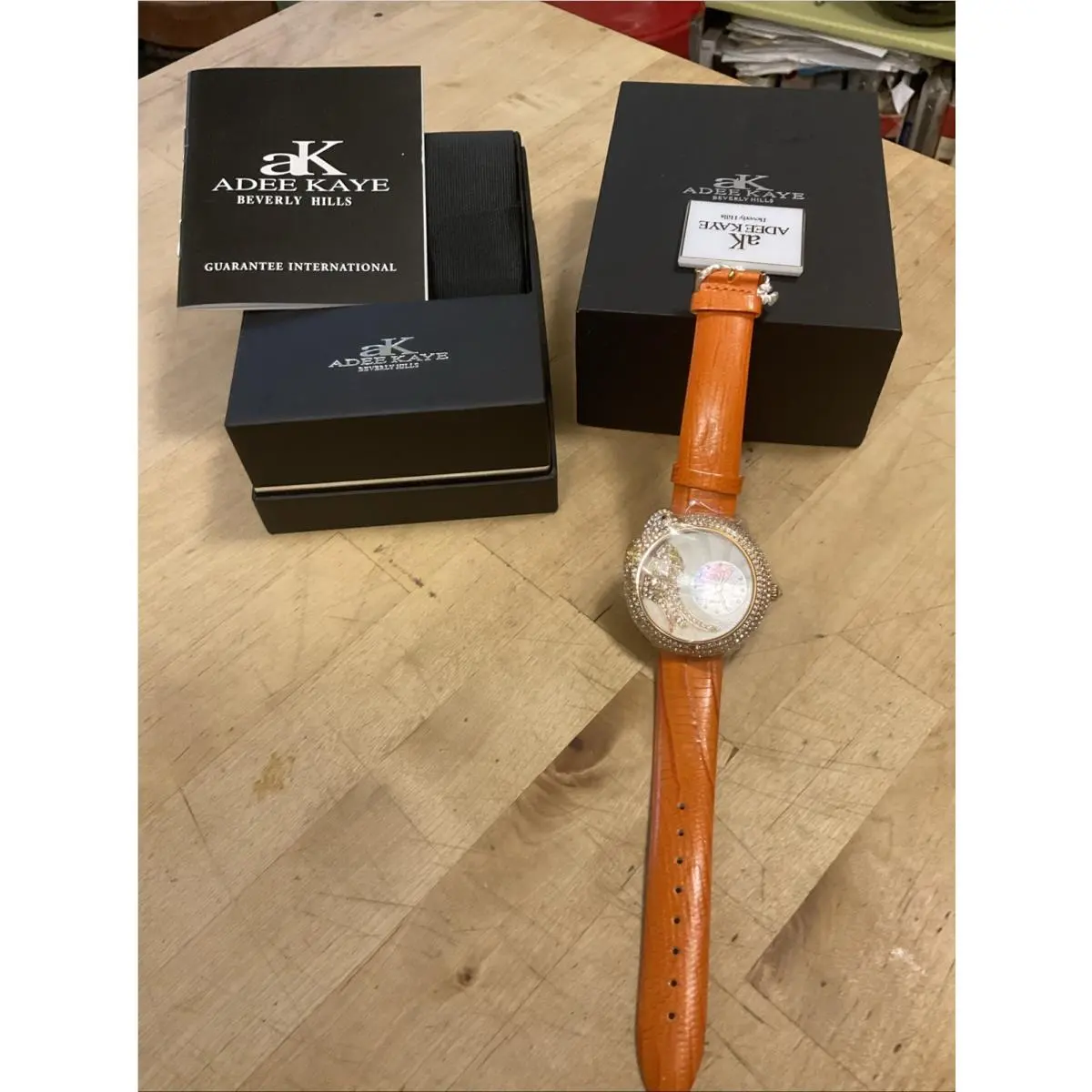 Adee Kaye Birds Of Paradise Crystal Covered Watch W Leather Strap Read