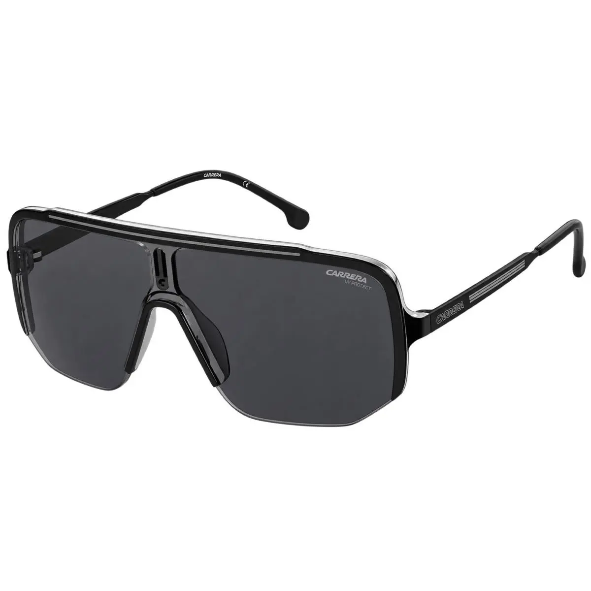 Oversized Half-rim Shield Sunglasses w/ Gradient Lens - CA1060S Black/Grey (008A-IR) by Carrera