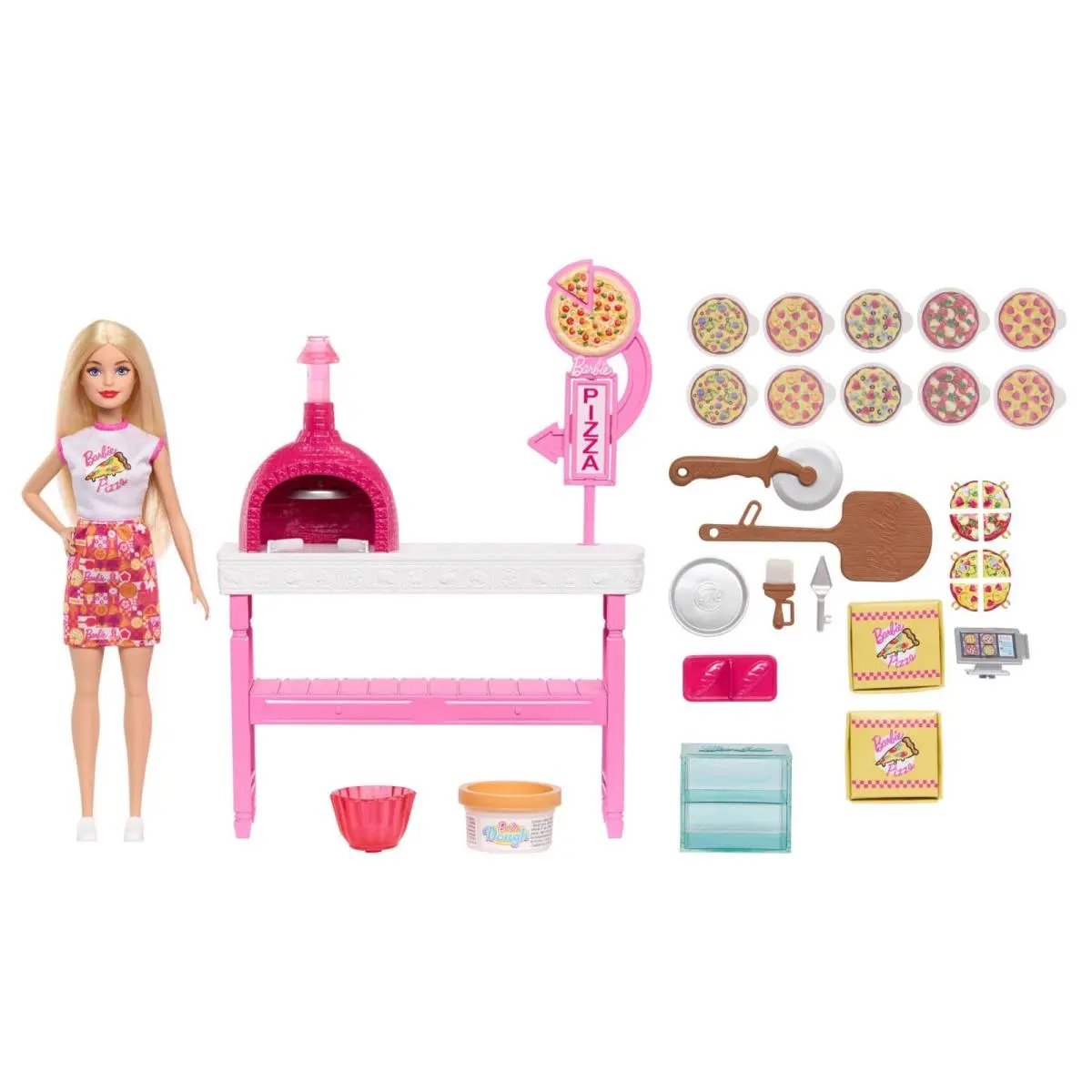 Barbie Pizza Shop Playset with Blonde Doll 25 Accessories Including Dough Piz