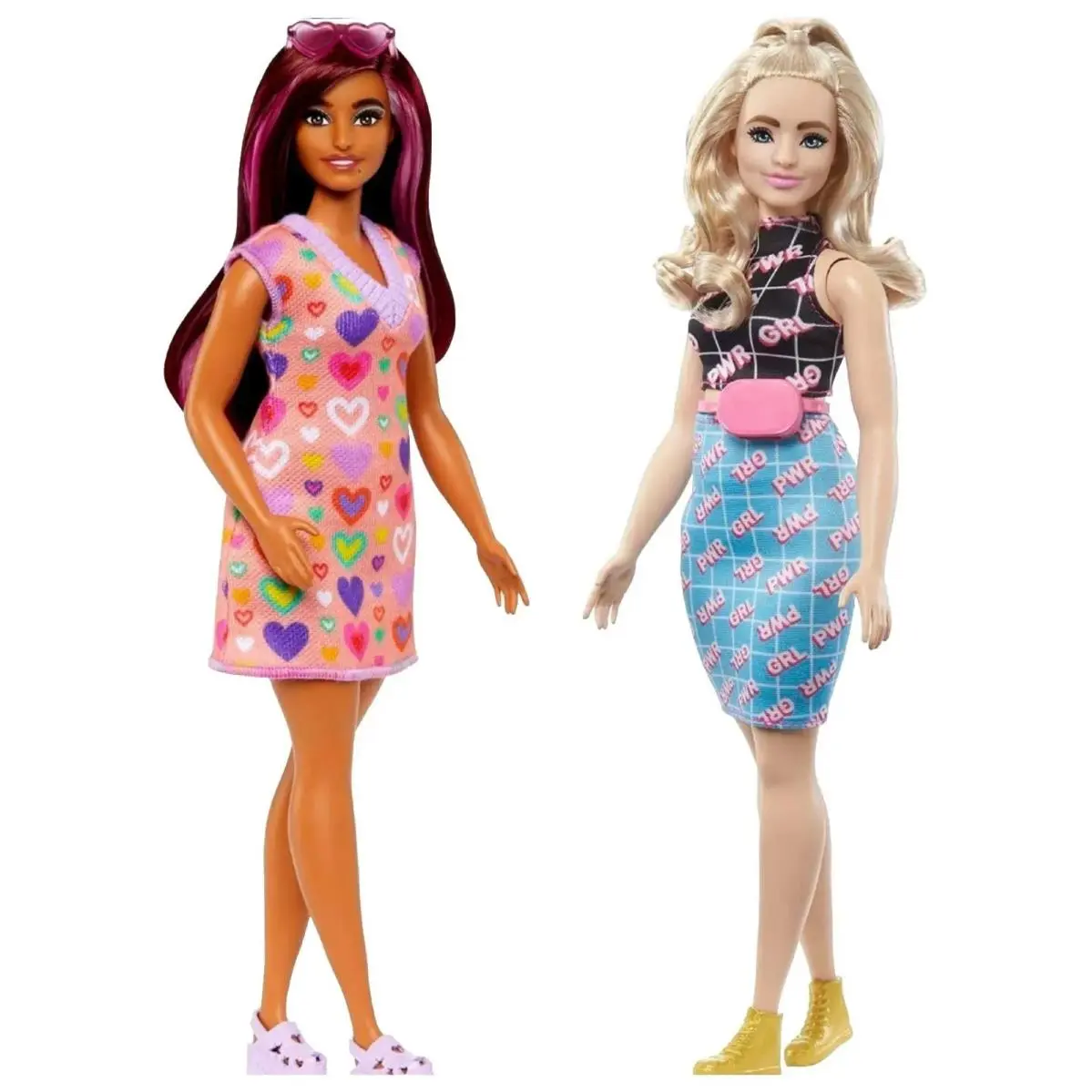 2 Barbie Doll Dimples Blonde Curvy In Sweater + Curvy Barbie Outfits Set