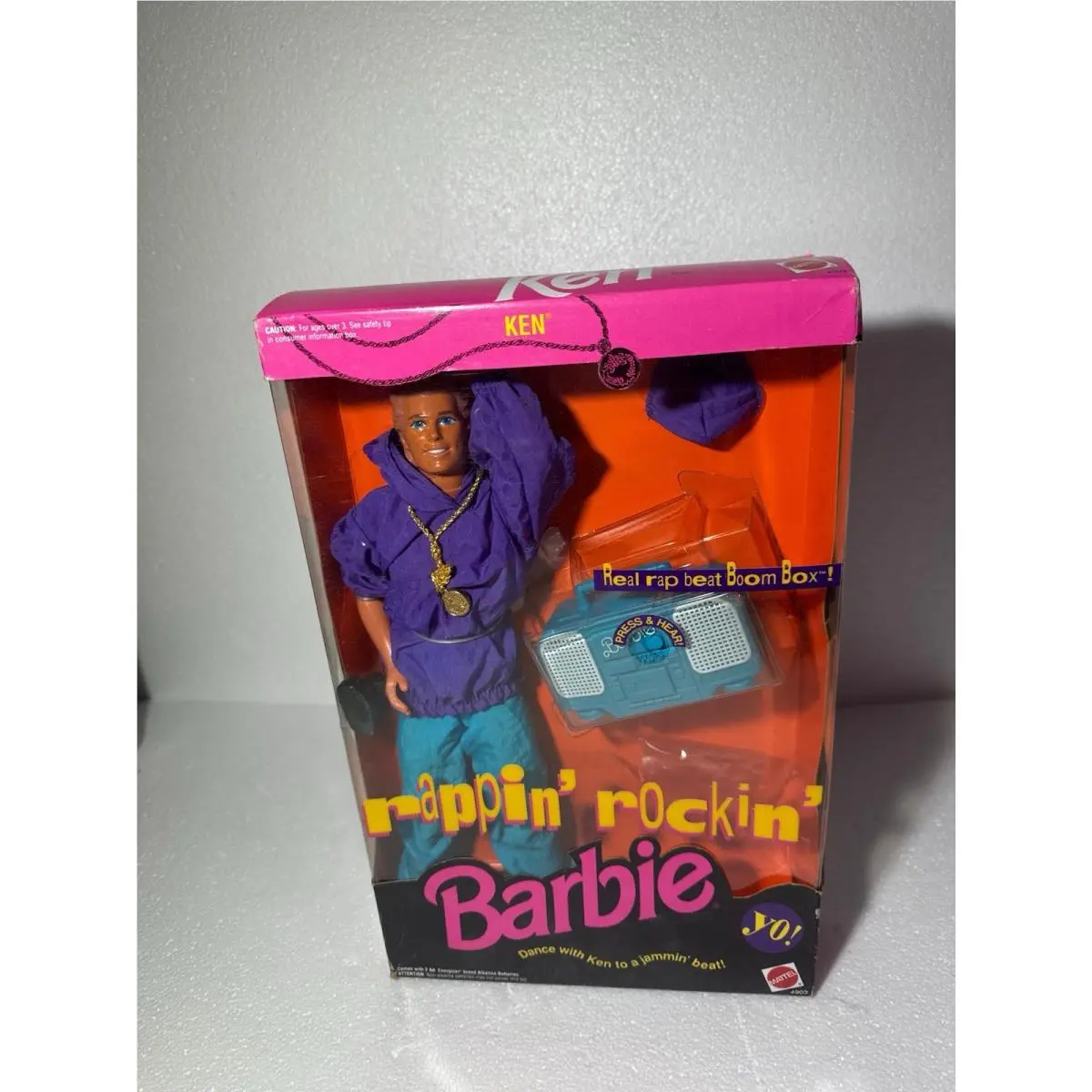 Vintage 1991 Rappin Rockin Ken Barbie Doll Nrfb Hip Hop Boom Box Mattel