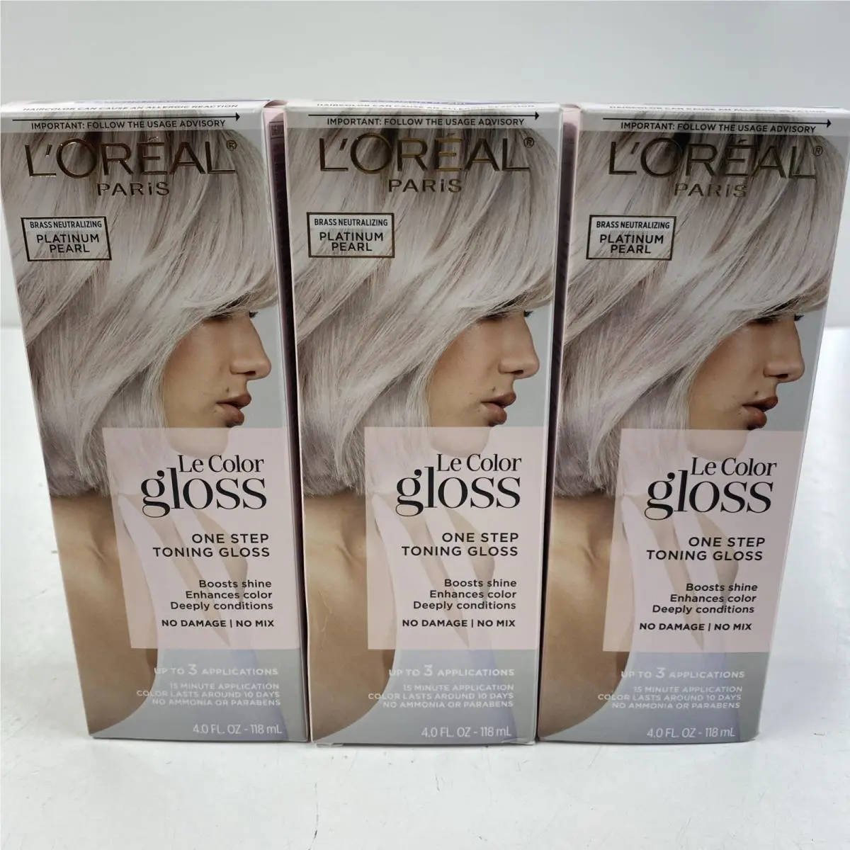 Lot x3 Loreal Le Color Gloss Platinum Pearl One Step Toning Gloss Hair Color Kit
