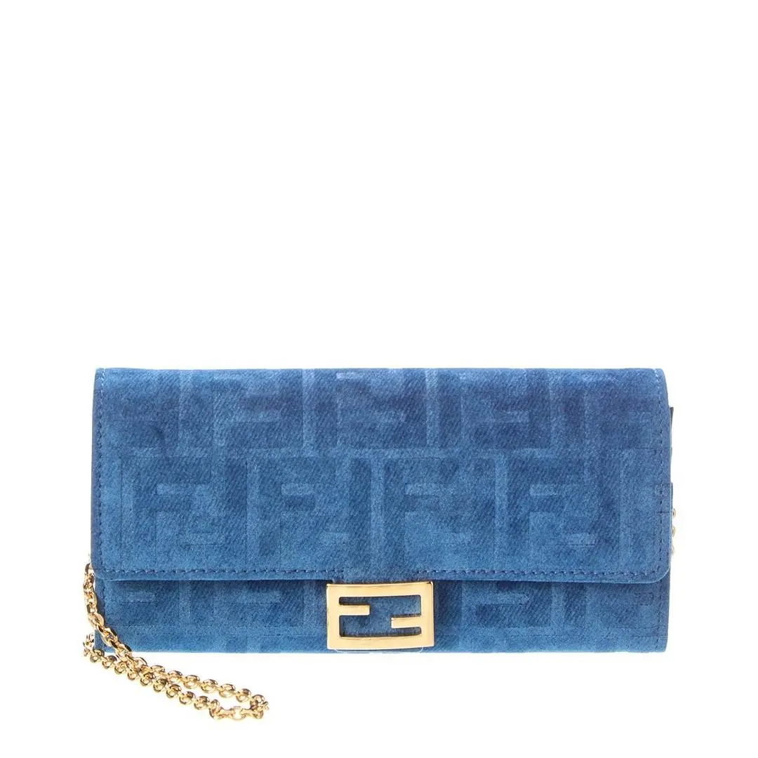 Fendi Baguette Velvet Wallet On Chain Women`s Blue Ns