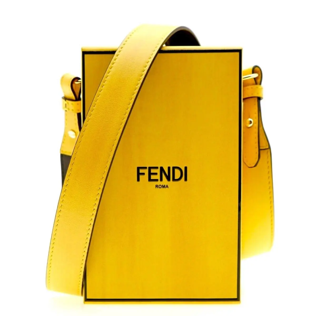 Fendi Vertical Box Crossbody Shoulder Bag Logo Yellow Leather - Handle/Strap: Yellow, Exterior: Yellow