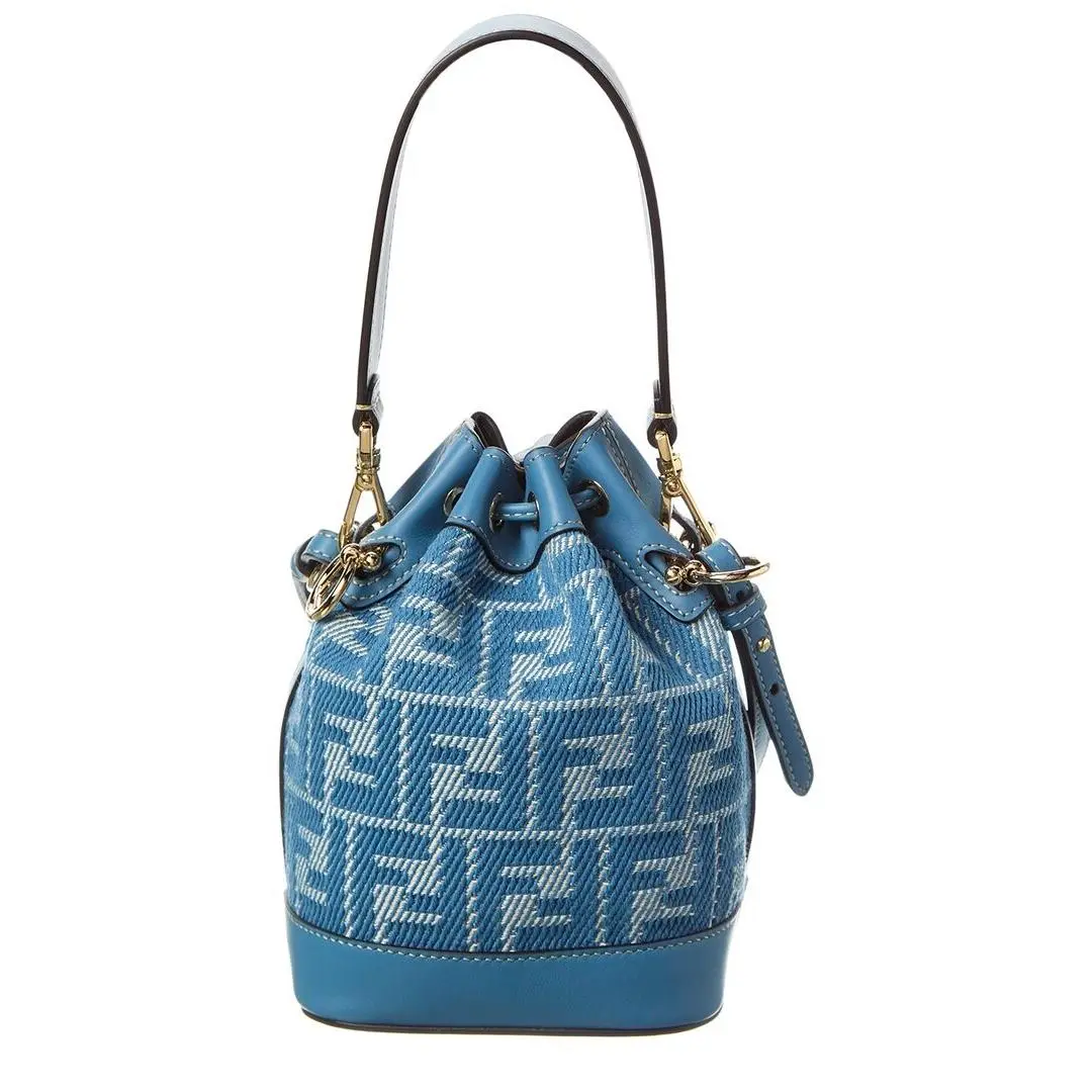 Fendi Mon Tresor Mini Ff Jacquard Leather Bucket Bag Women`s Blue