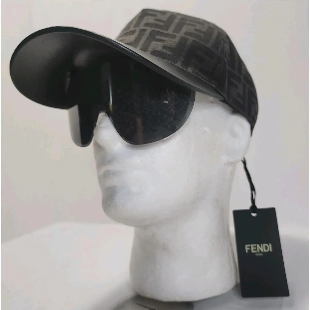 Fendi Eyecap Black FF Monogram Cap W/integrated Smoke Sunglasses