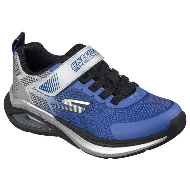 Boys Skechers Microscpec Max Velocity Blue Silver Mesh Shoes