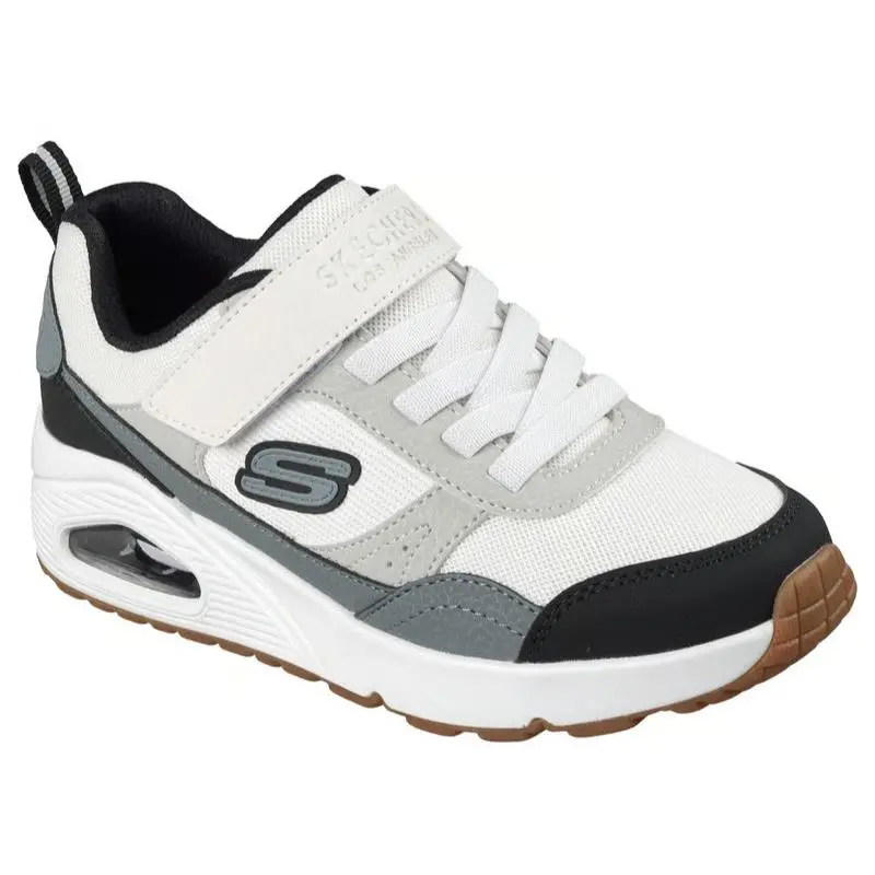 Kids Skechers Uno Retro Squad White Gray Mesh Shoes