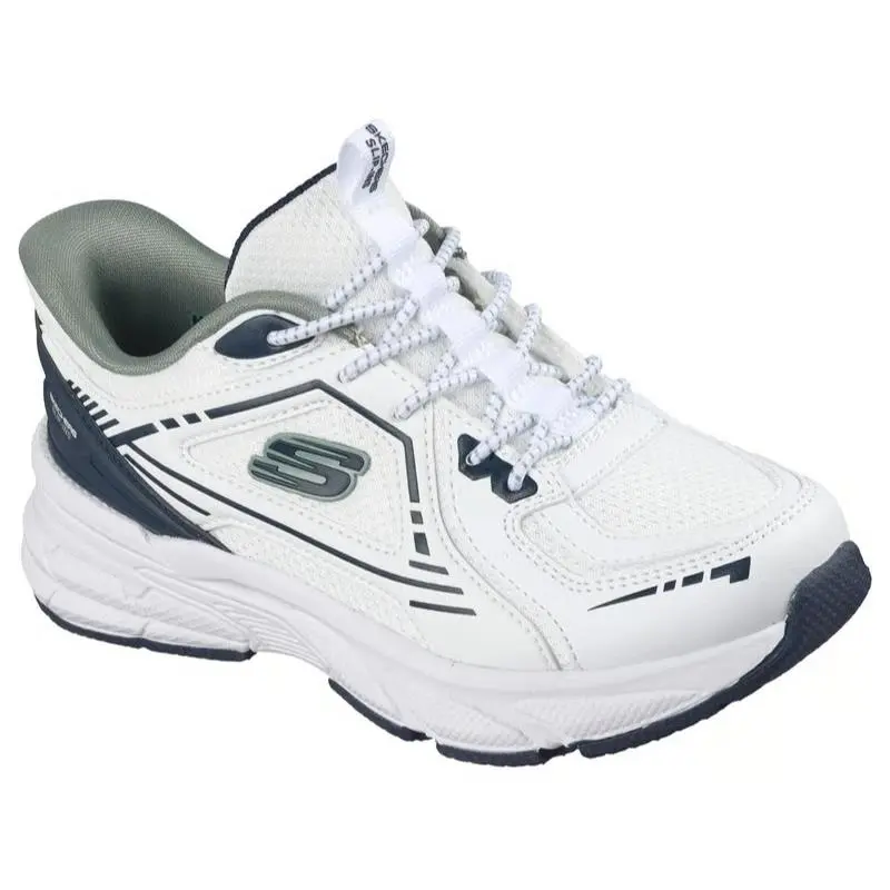 Kids Skechers Slip Ins Retro Graph Breezy Pacer White Navy Mesh Shoes