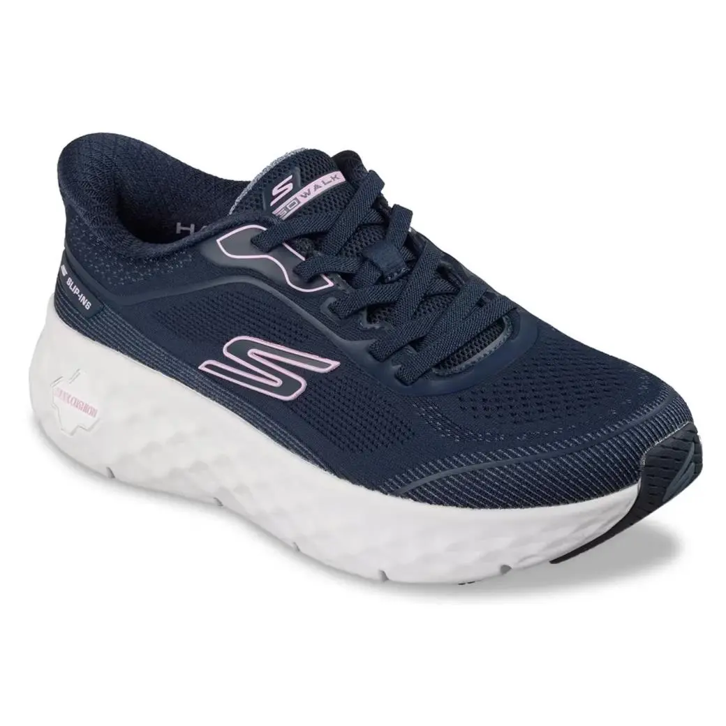 Womens Skechers Hands Free Slip Ins Max Cushioning Remi Navy Knit Shoes