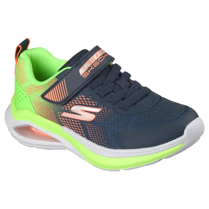 Boys Skechers Microscpec Max Velocity Navy Lime Mesh Shoes