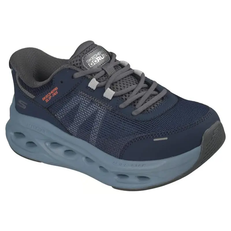 Kids Skechers Slip Ins Max Cushioning Glide Step Navy Charcoal Mesh Shoes