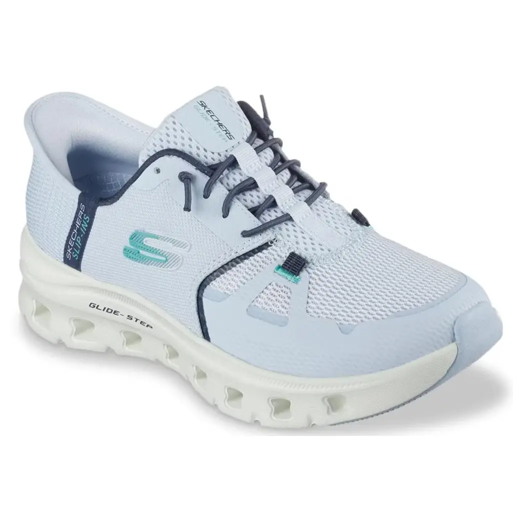 Womens Skechers Hands Free Slip Ins Glide Step Sole Light Blue Mesh Shoes