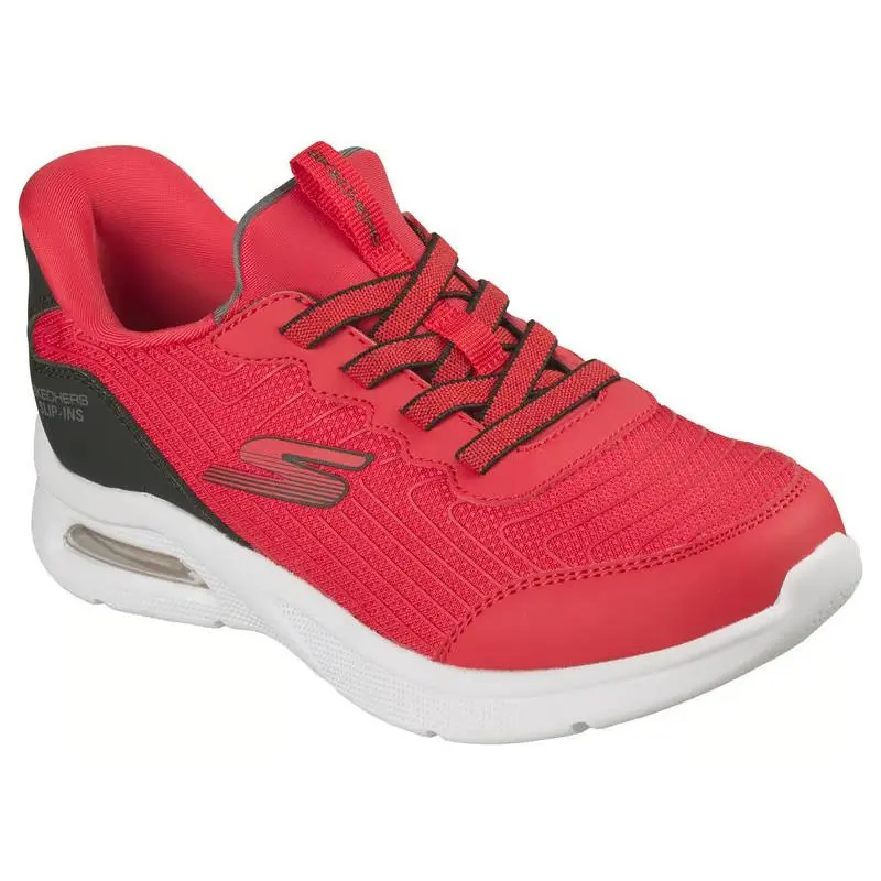 Boys Skechers Slip Ins Microspec Max Advance Motion Red Black Mesh Shoes