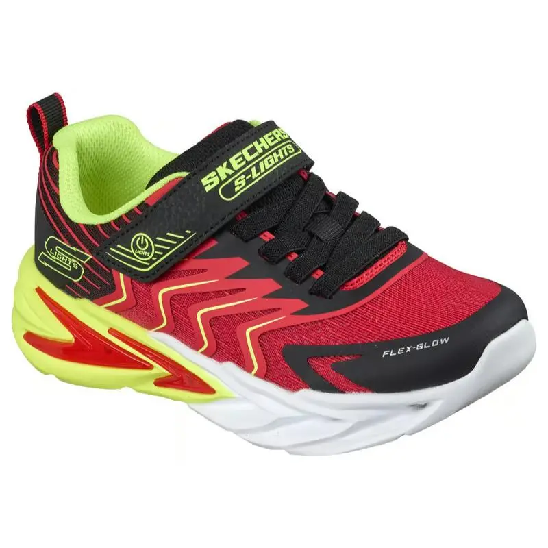 Kids Skechers S Lights Flex Glow Ultra Prism Pacer Black Red Mesh Shoes