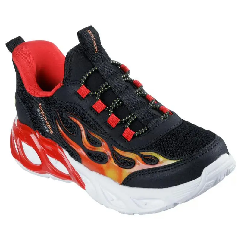 Kids Skechers Slip Ins S Lights Thermo Flash 2.0 Heat Brisk Black Red Mesh