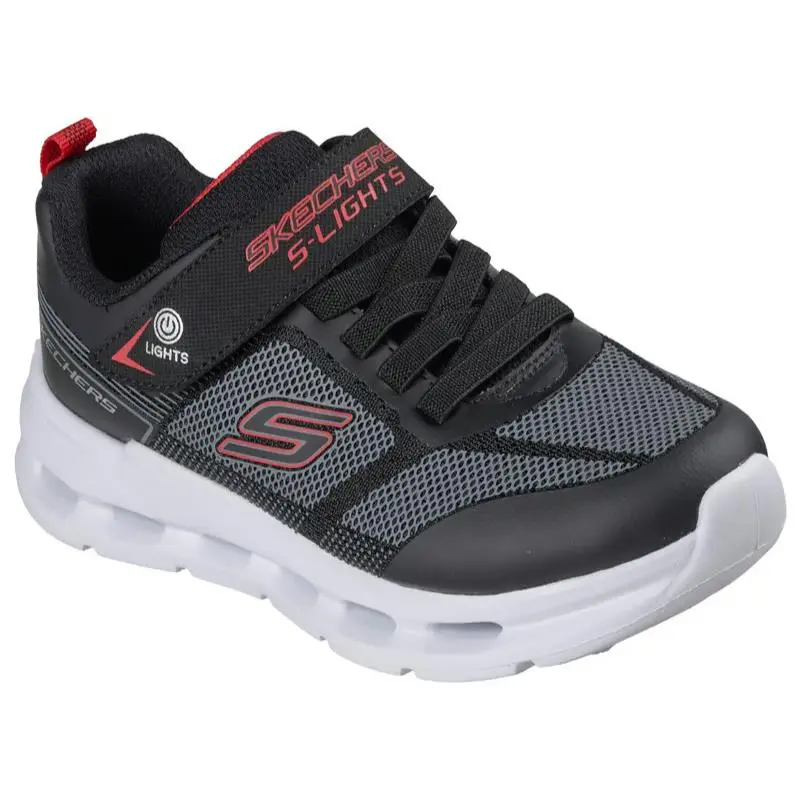 Kids Skechers S-lights Glide Step Lights Black Mesh Shoes