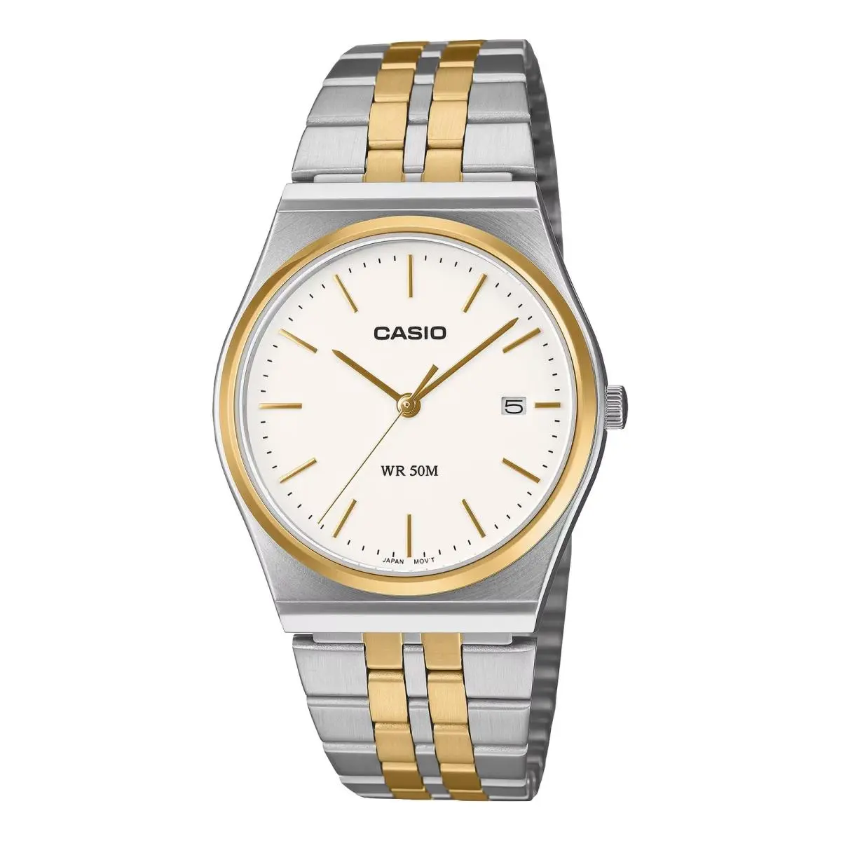 Casio Men’s White Dial Two Tone Stainless Steel Wristwatch - MTP-B145SG-7AVDF