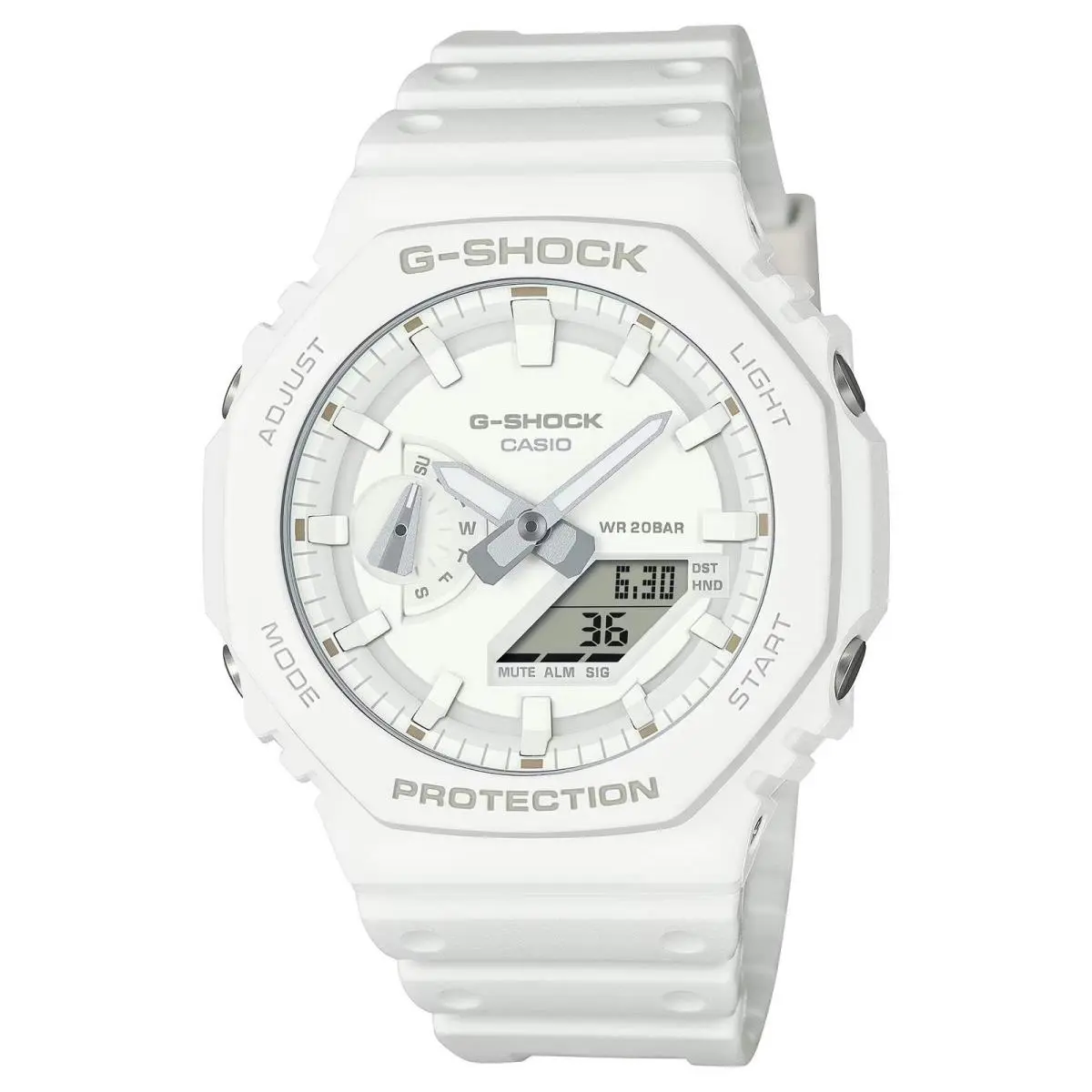 Men`s Casio Tone-on-tone G-shock Analog/digital Display Watch in White Model GA
