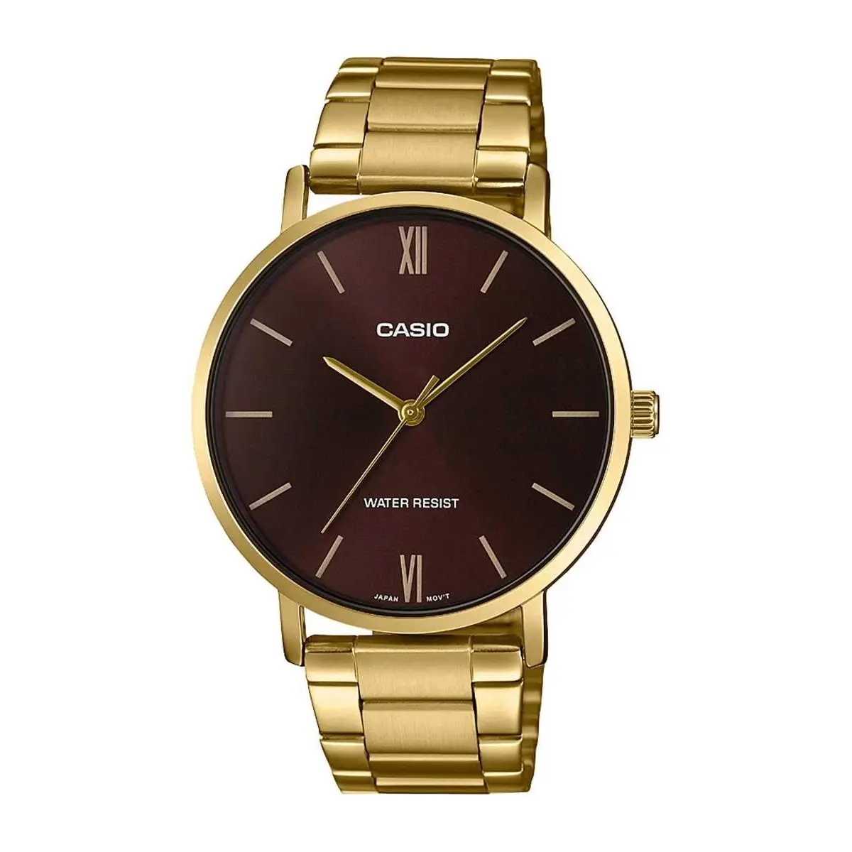 Casio MTP-VT01G-5B Men`s Gold Tone Stainless Steel Minimalistic Burgundy Dial