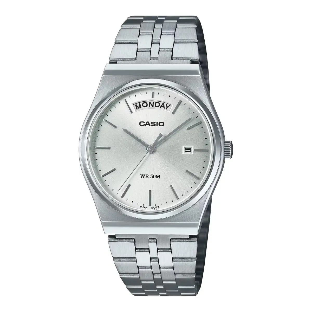 Casio Men’s Silver Dial Stainless Steel Day Date Watch - MTP-B146D-7AVDF