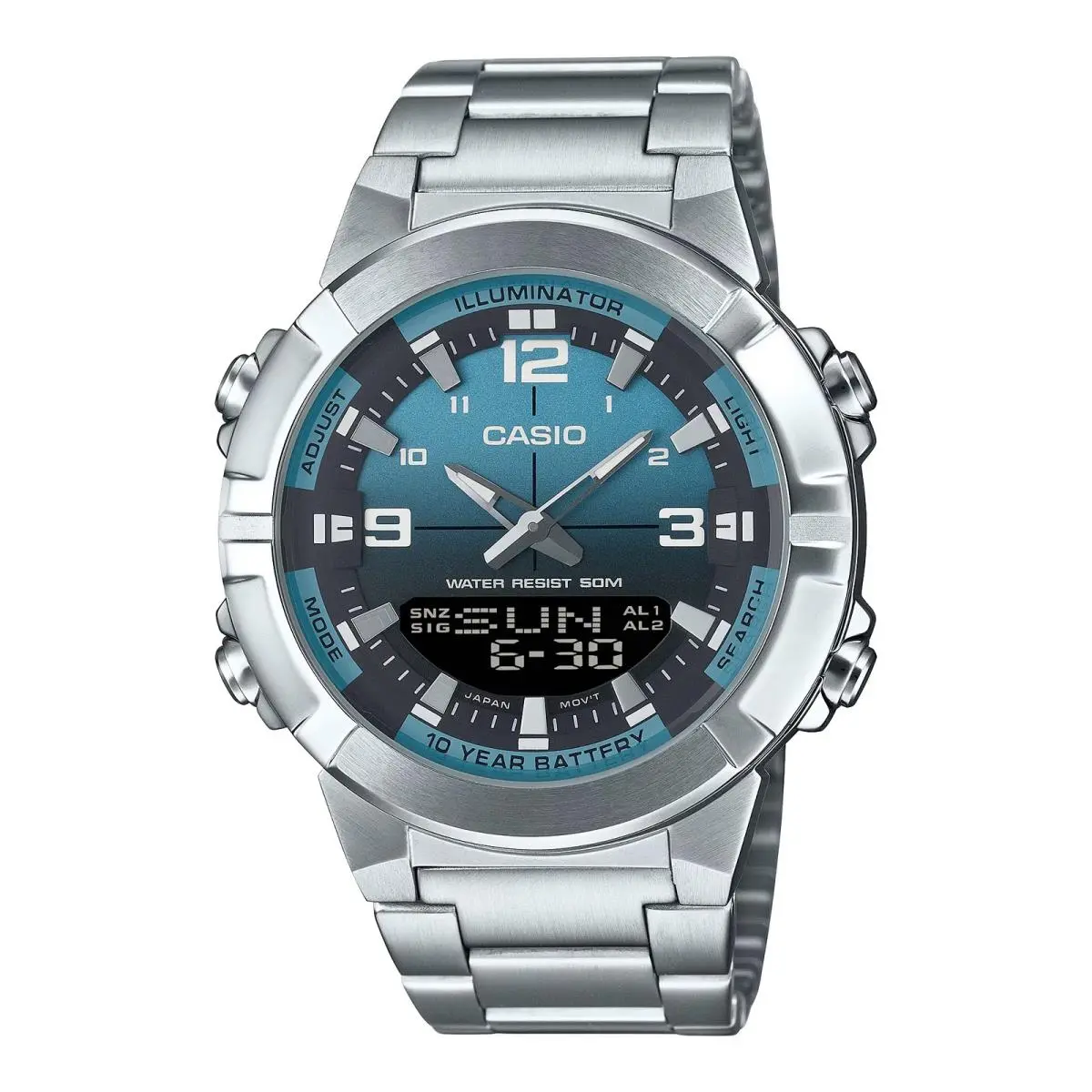 Casio Men’s Blue Dial Stainless Steel Analog Digital Watch - AMW-870DA-2A2VDF