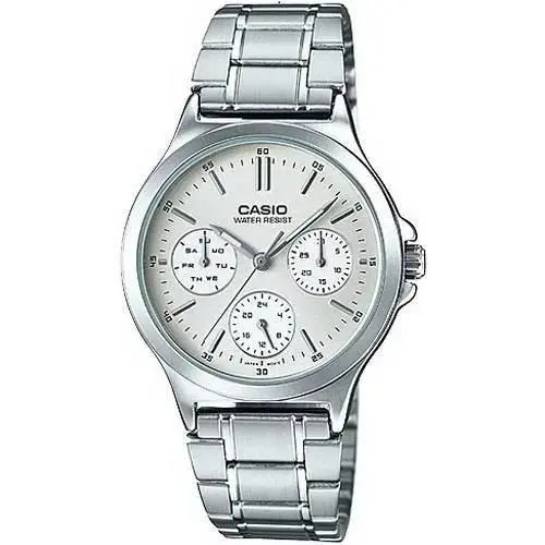 Casio LTP-V300D-7A Women`s Silver Stainless Steel Watch White Dial Multi-dial