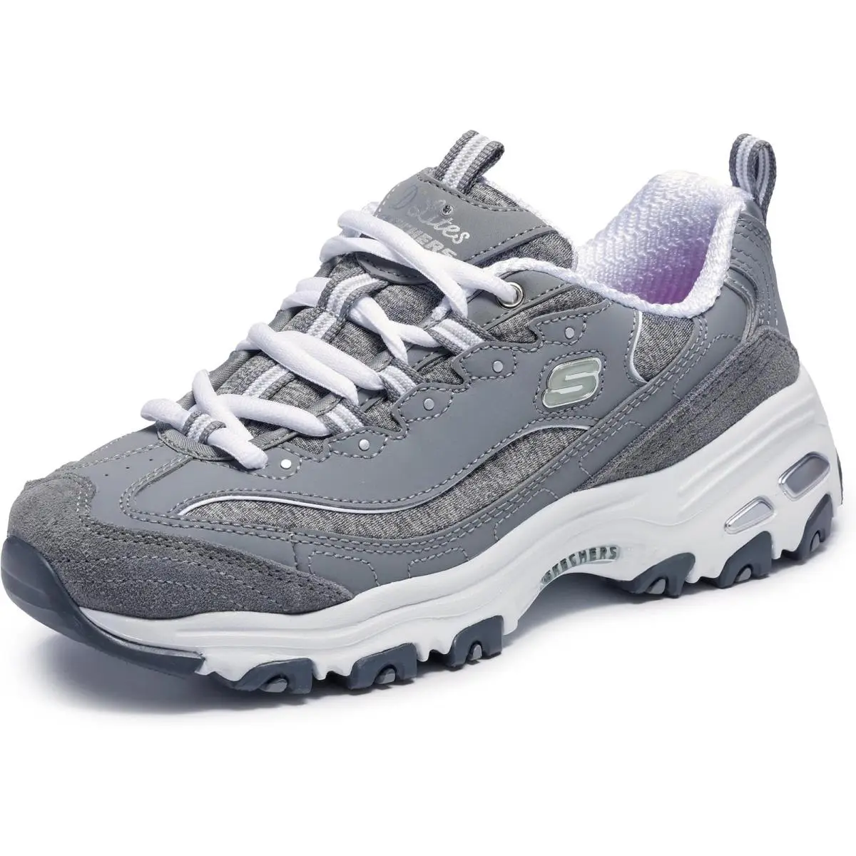 Skechers Sport Women`s D`lites - Me Time - Memory Foam Lace-up Sneaker Grey/whit