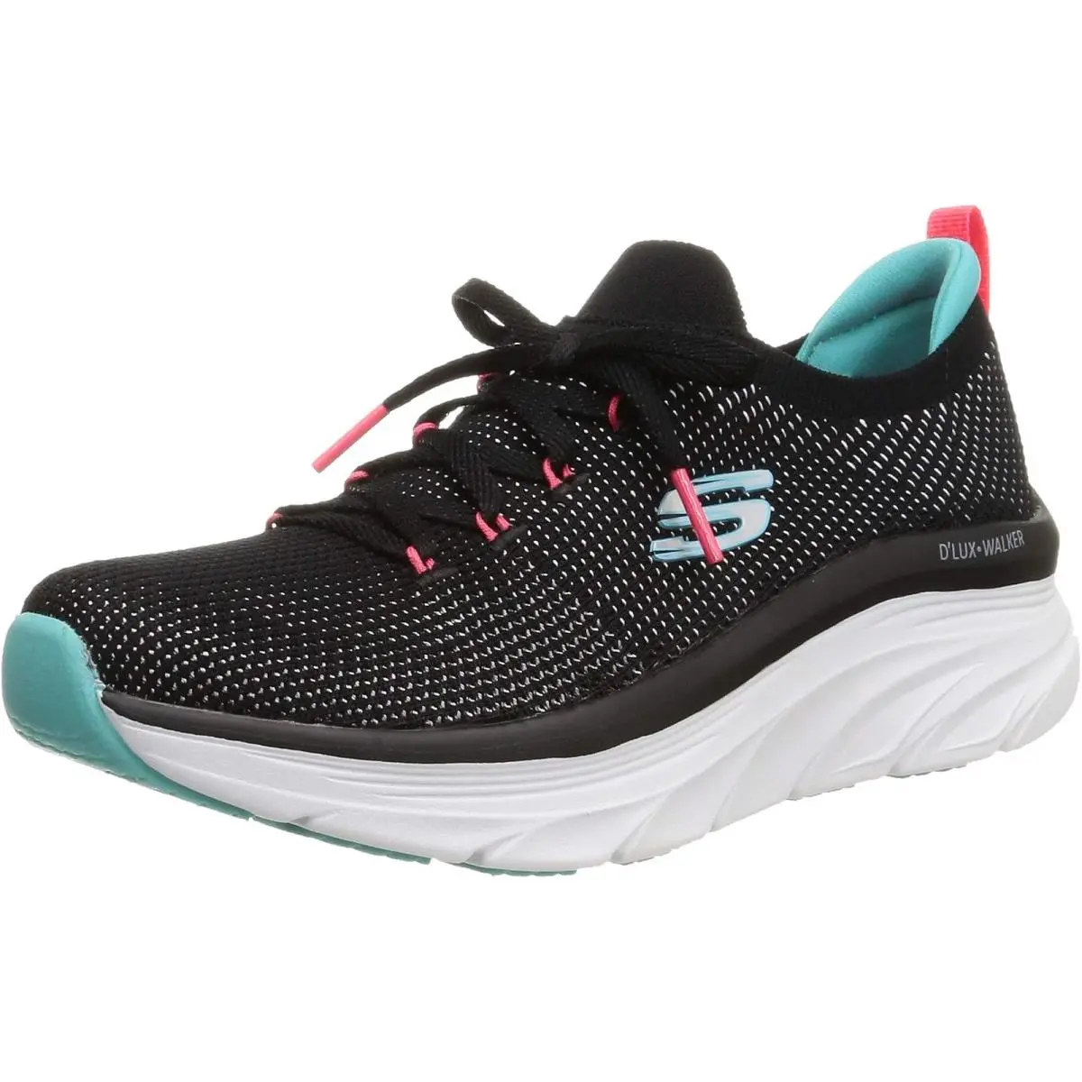 Skechers Women`s Sneaker Flat Knit Black Blue and Pink Trim 5 - Black - 5