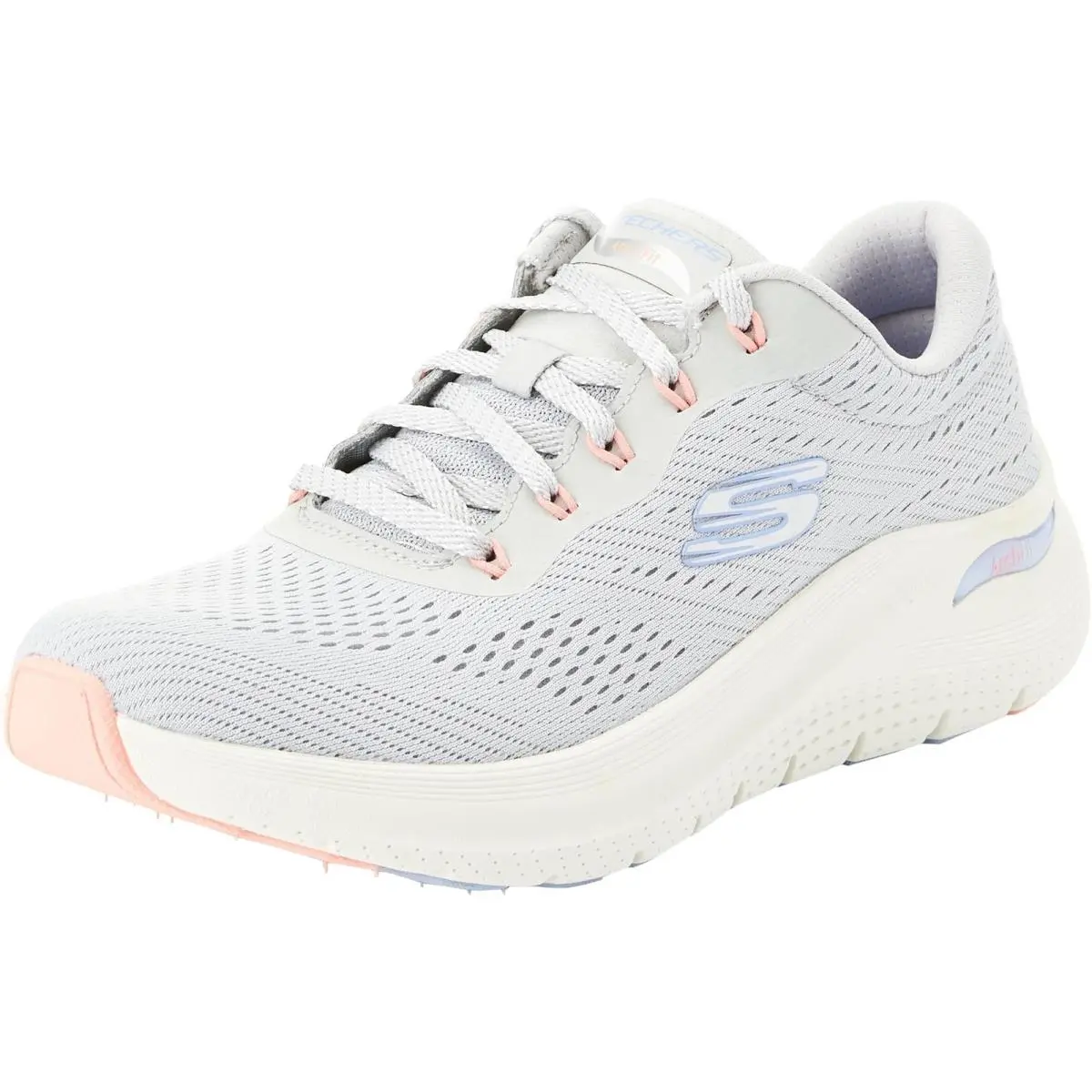 Skechers Arch Fit 2.0 Womens Sneaker Light Grey Mesh Periwinkle Coral Trim 38