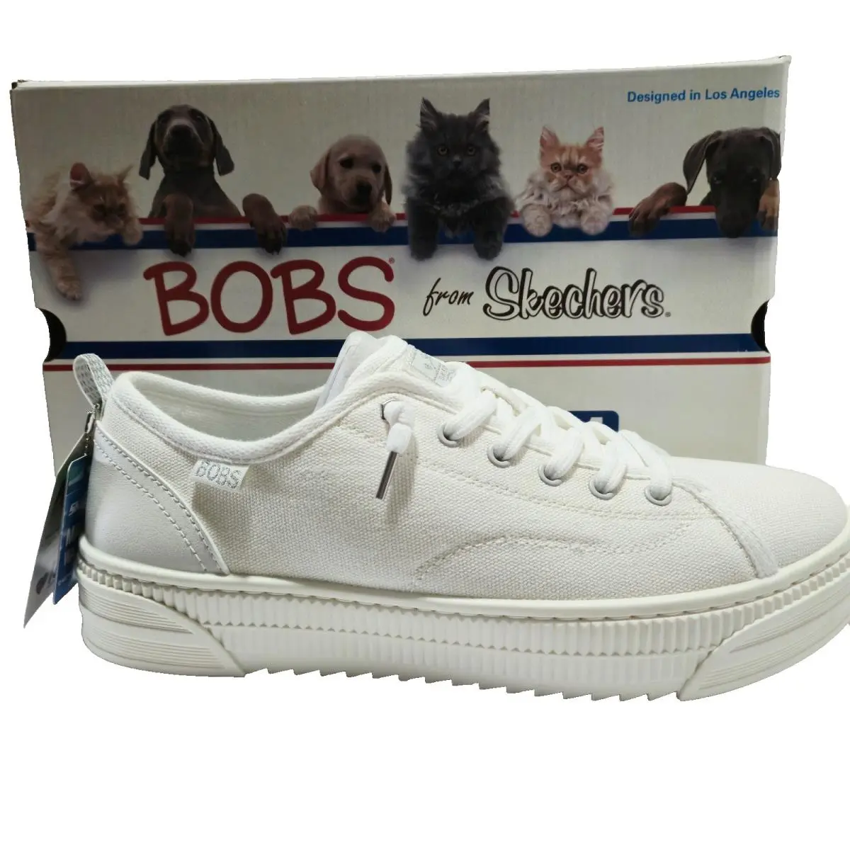 Bobs From Skechers Women`s Copa Canvas Sneakers Shoes White Silver Size 9.5