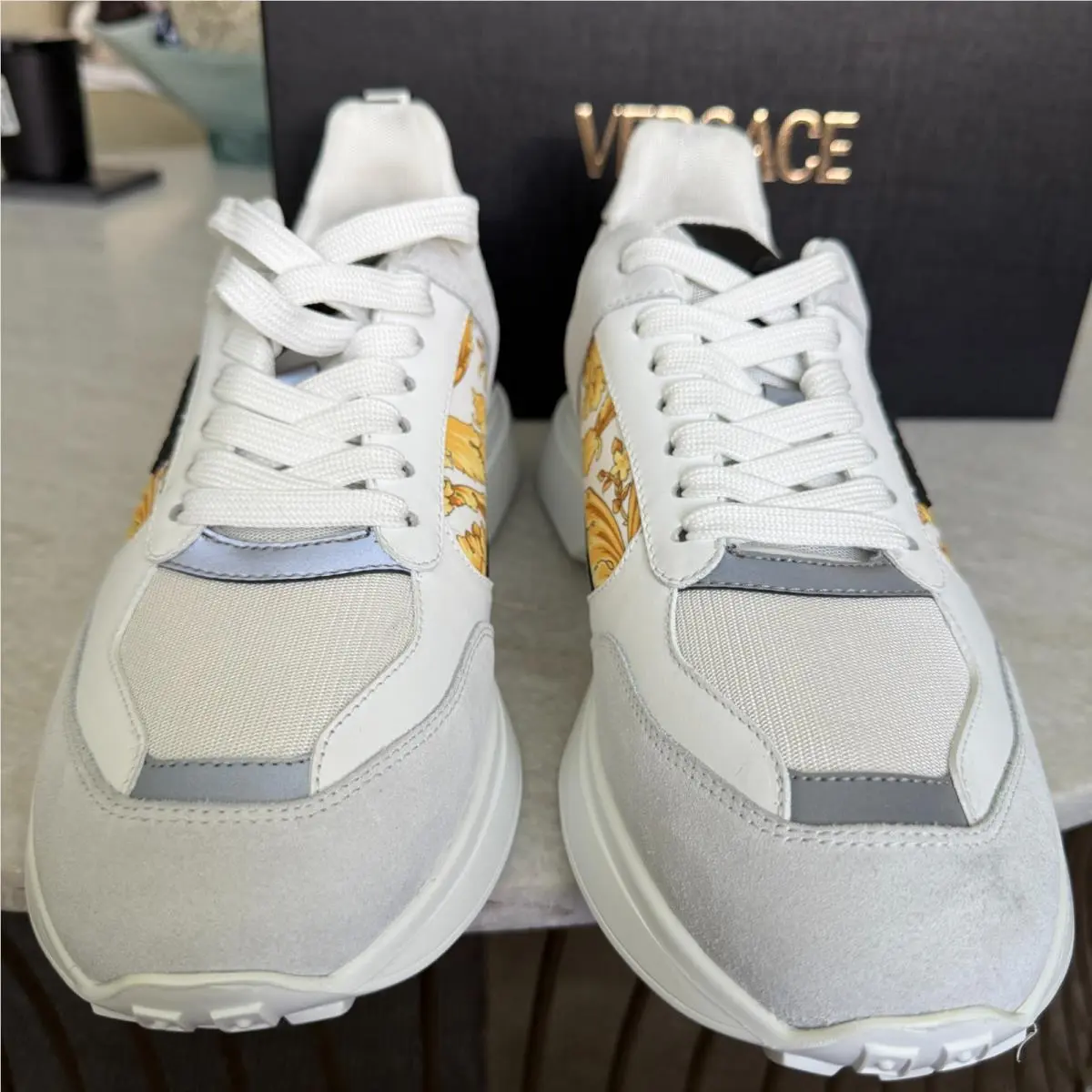 Versace 1011942 Barocco White Leather Sneakers Size 44