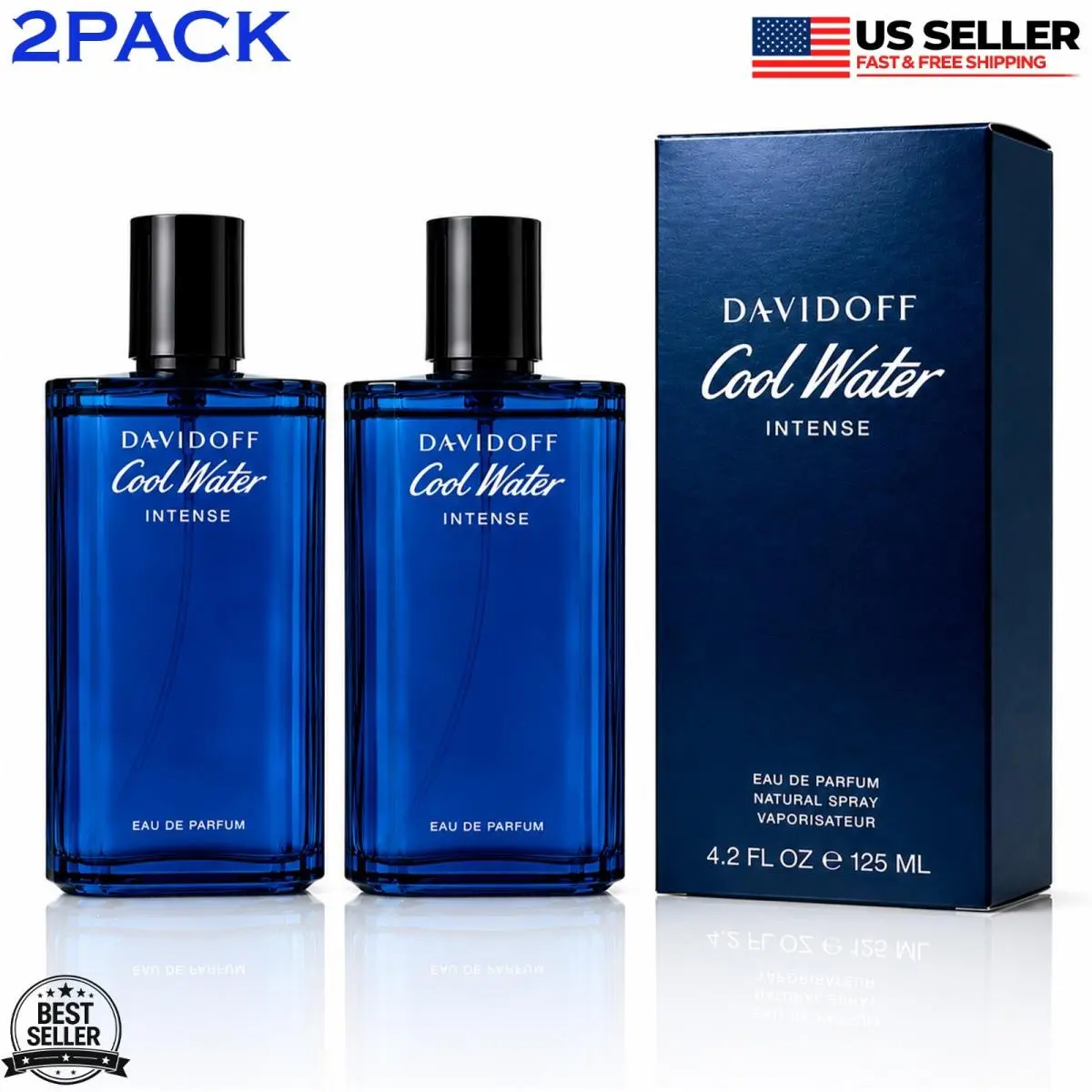 Cool Water Intense Edp Spray 4.2 oz 125ml Men`s Cologne Box 2 Pack by Davidoff
