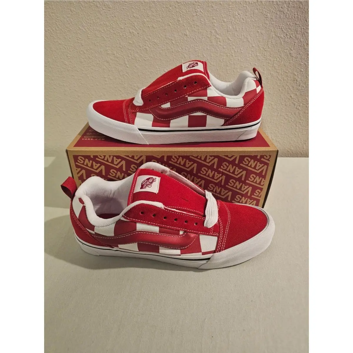 Vans 10.5 Knu Skool Red Checkerboard Suede Skate Shoes