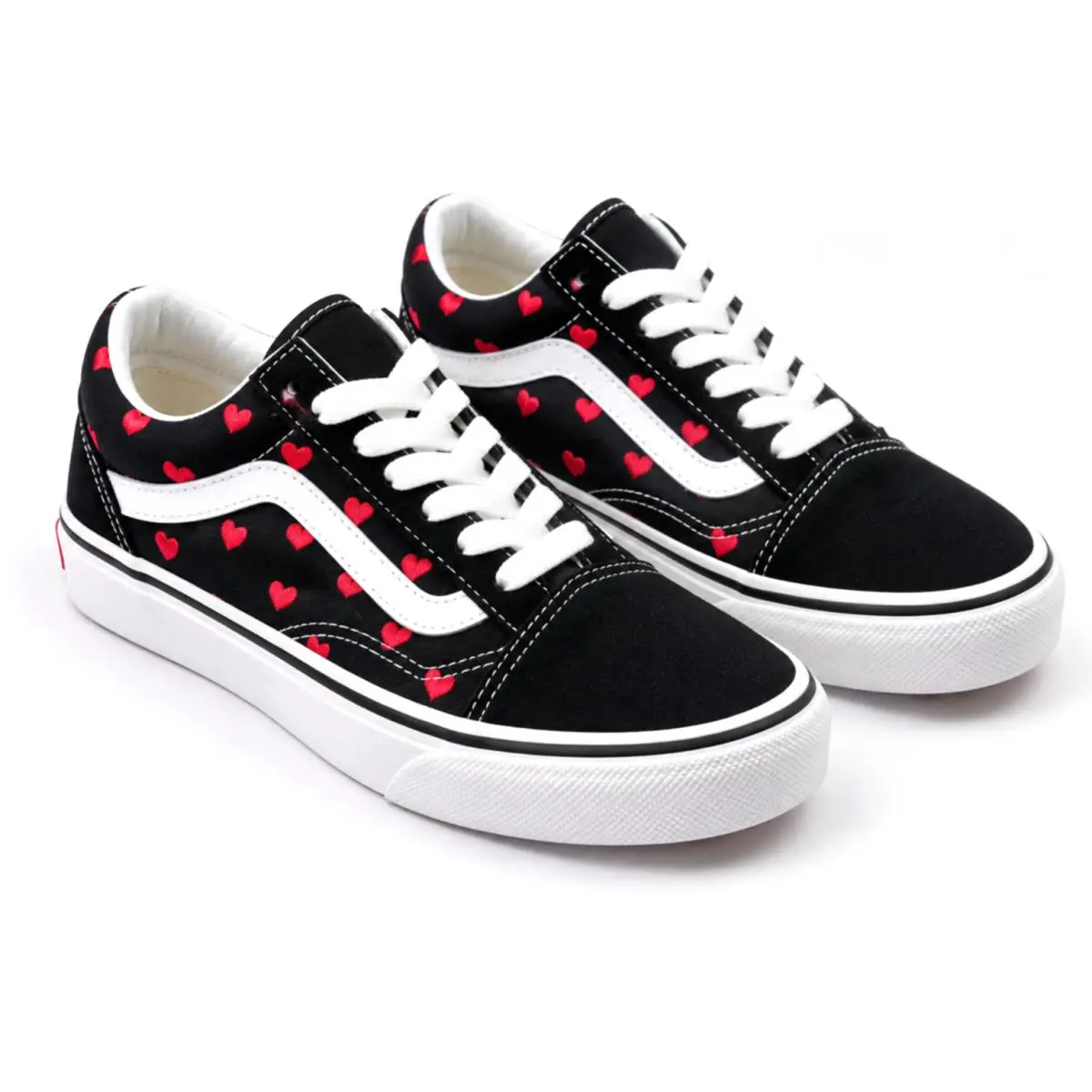 Vans Old Skool Heart Sneakers Black Red White Women`s 5.5 Men`s 4