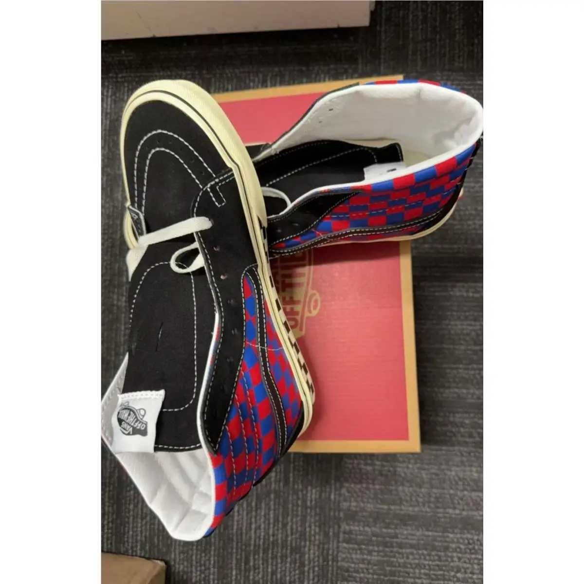 Vans SK8-Hi Checkerboard Sidewall Red Blue VN000Y18RDB Mens 6.5 Womens 8