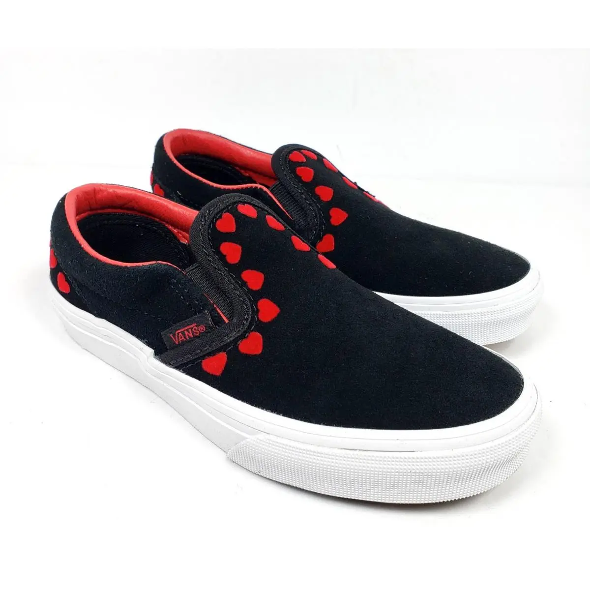 Classic Slip On Girls Sz 2.5Y Hearts Black Red Suede Slip On Loafer Shoes by Vans