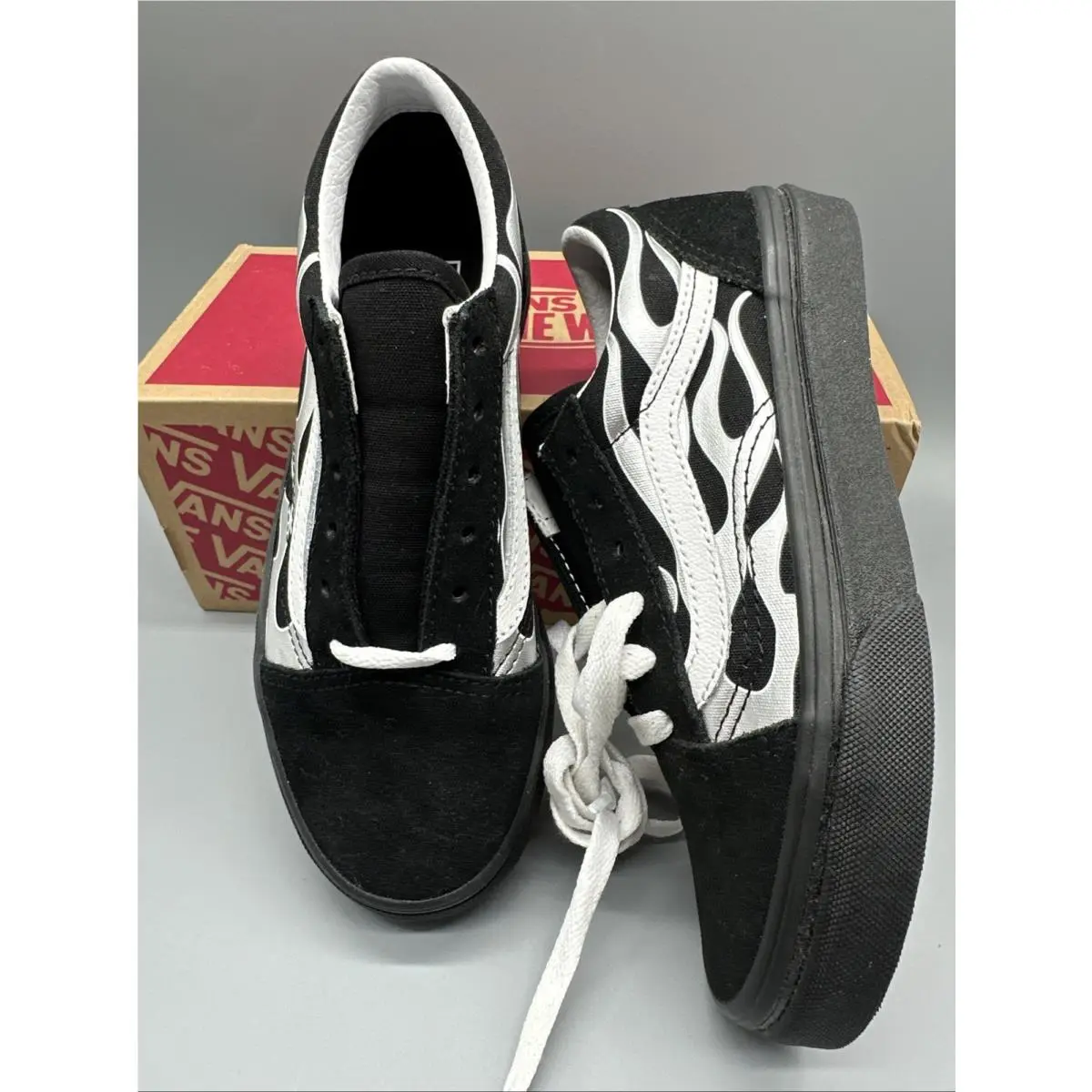 Vans Old Skool Metallic Flame Black/silver Youth Size 2.0