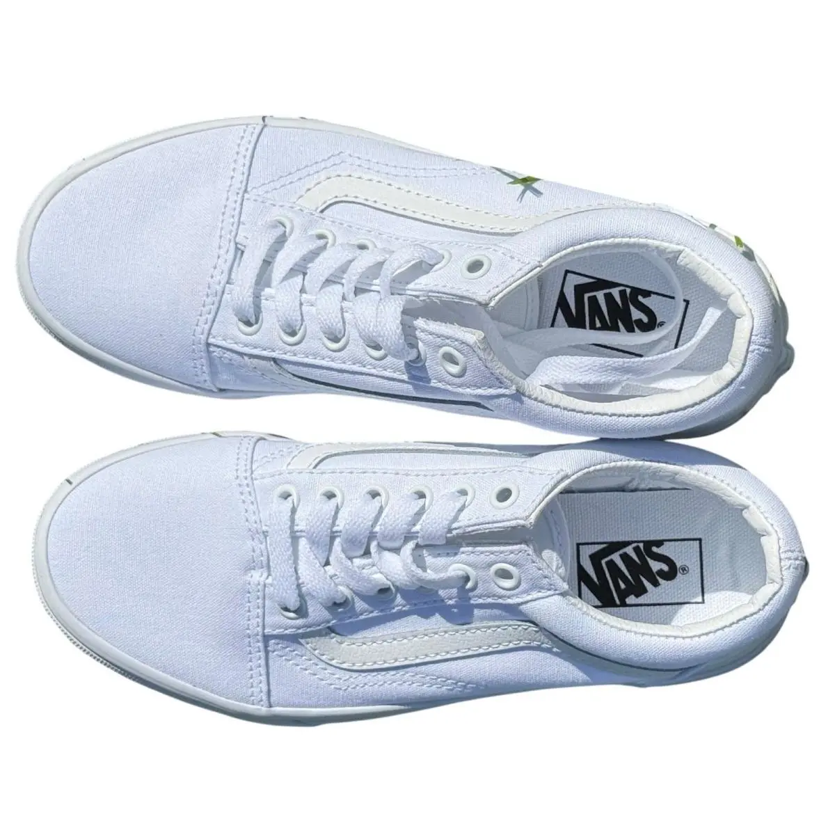 Vans Old Skool Kids Sneakers Triple White Canvas Low Top Skate Shoes Size 3.0