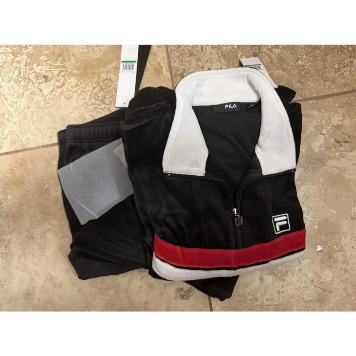 Vintage Mens Fila Velour Tracksuit in Black/red/white Size Large