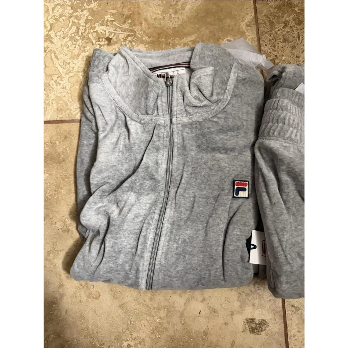 Fila Velour Tracksuit O Fit Men’s 3XL Light Grey Set Full Zip