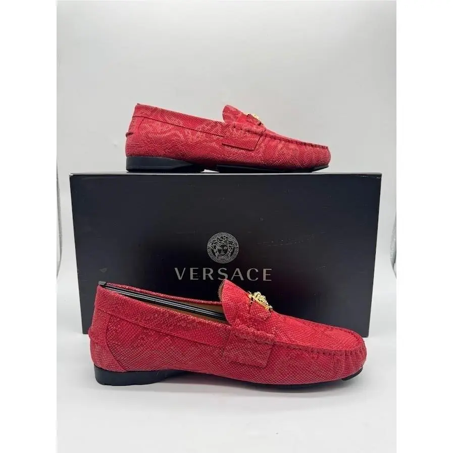 Versace Red Snakeskin Embossed Leather Medusa Biggie Loafers Mens 39 6014