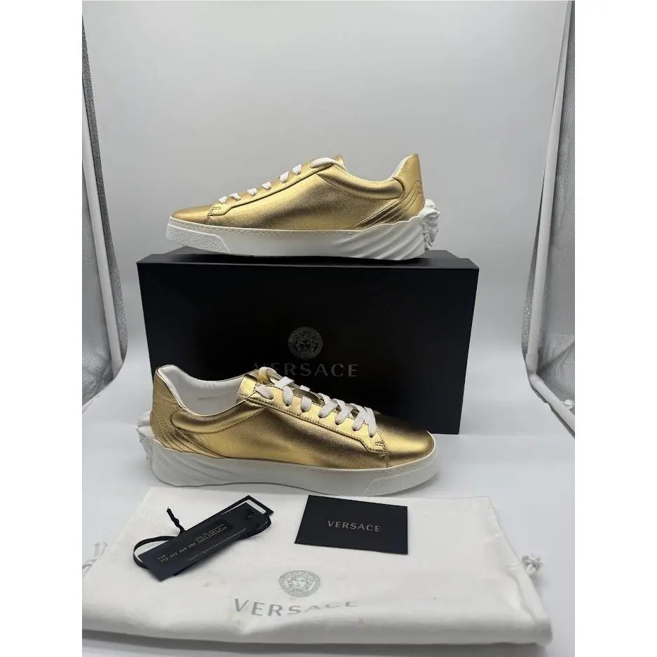 Versace Mens Gold Leather Medusa Head Low Top Sneakers DSU6701 EU 40 US 7