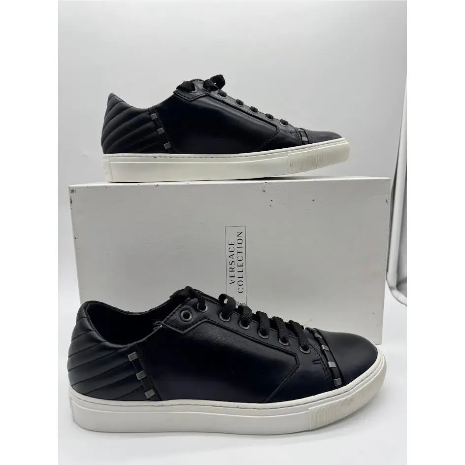 Versace Collection V900 576 Black Leather Medusa Head Studded Sneakers Mens 40