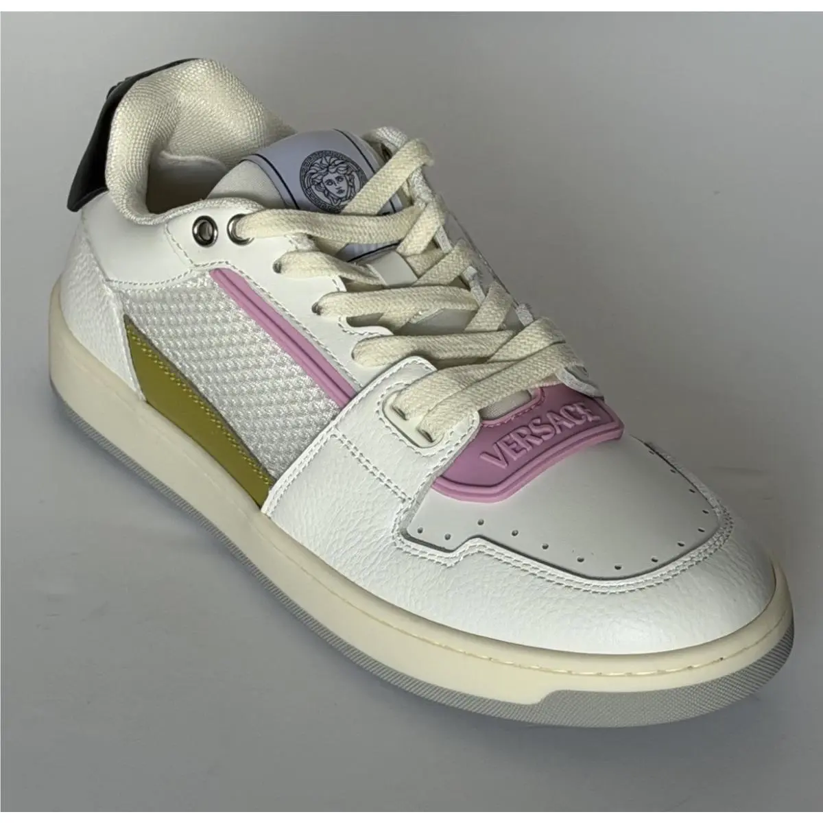 Versace Leather Mesh Sneakers White Pink Acid Green 8.5 US 38.5 Eu 1023442
