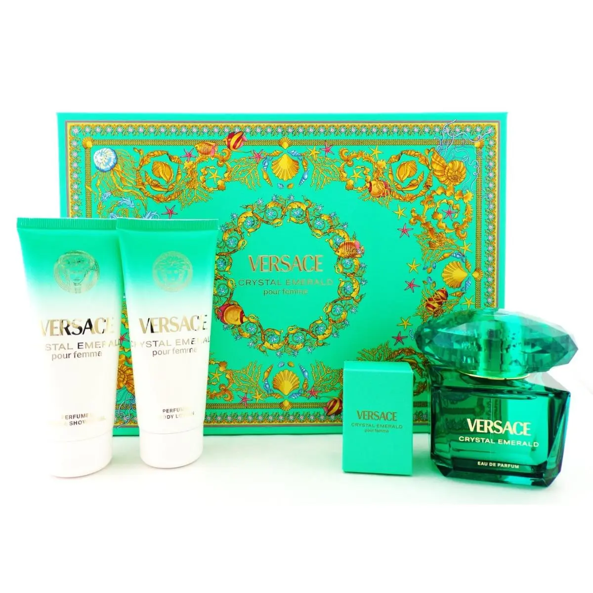 Versace Crystal Emerald 4 Pcs Set: 3.0 Edp Spray 5 ml Mini + 3.4 S/g + 3.4 B/l