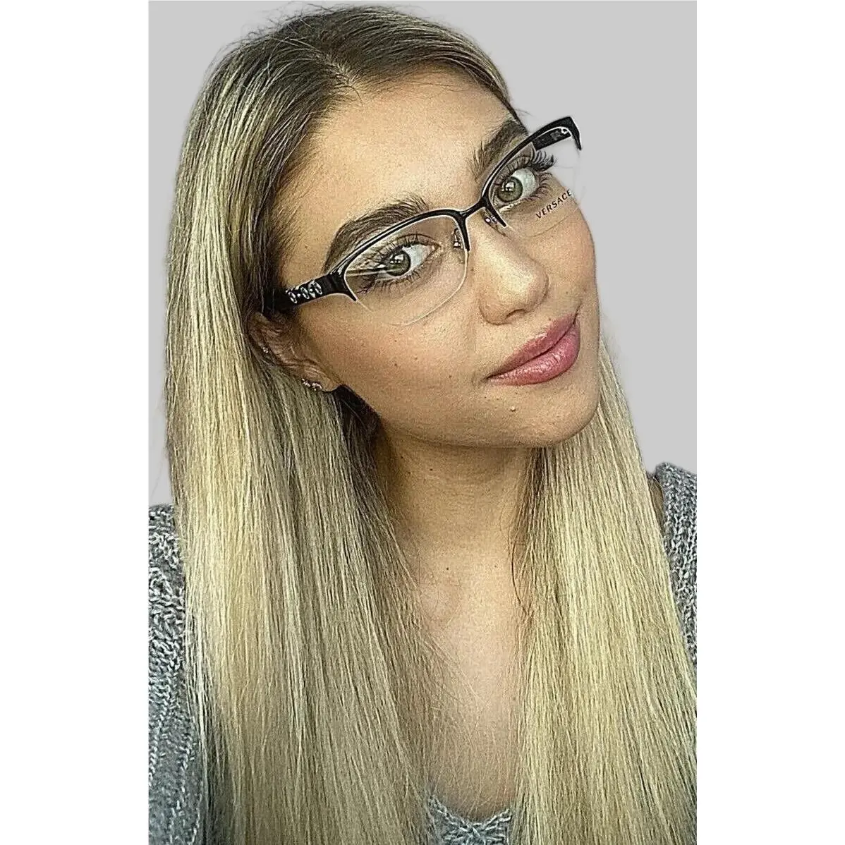 Versace Mod. 1224 1343 Black Semi-rimless 53mm Women`s Eyeglasses Frame Italy