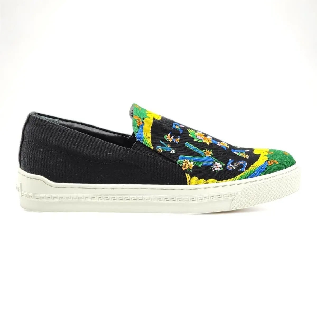 Versace Beverly Palm Print Canvas Slip On Sneakers EU 40 M 7 W 10