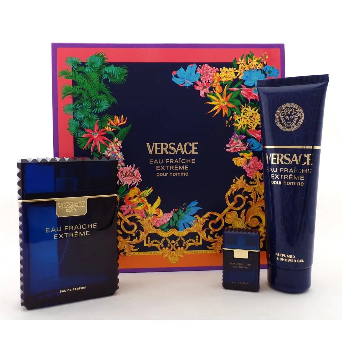 Versace Eau Fraiche Extreme Pour Homme 3.4 Oz. 0.17 Oz. Edp + 5.0 oz S/gel Set