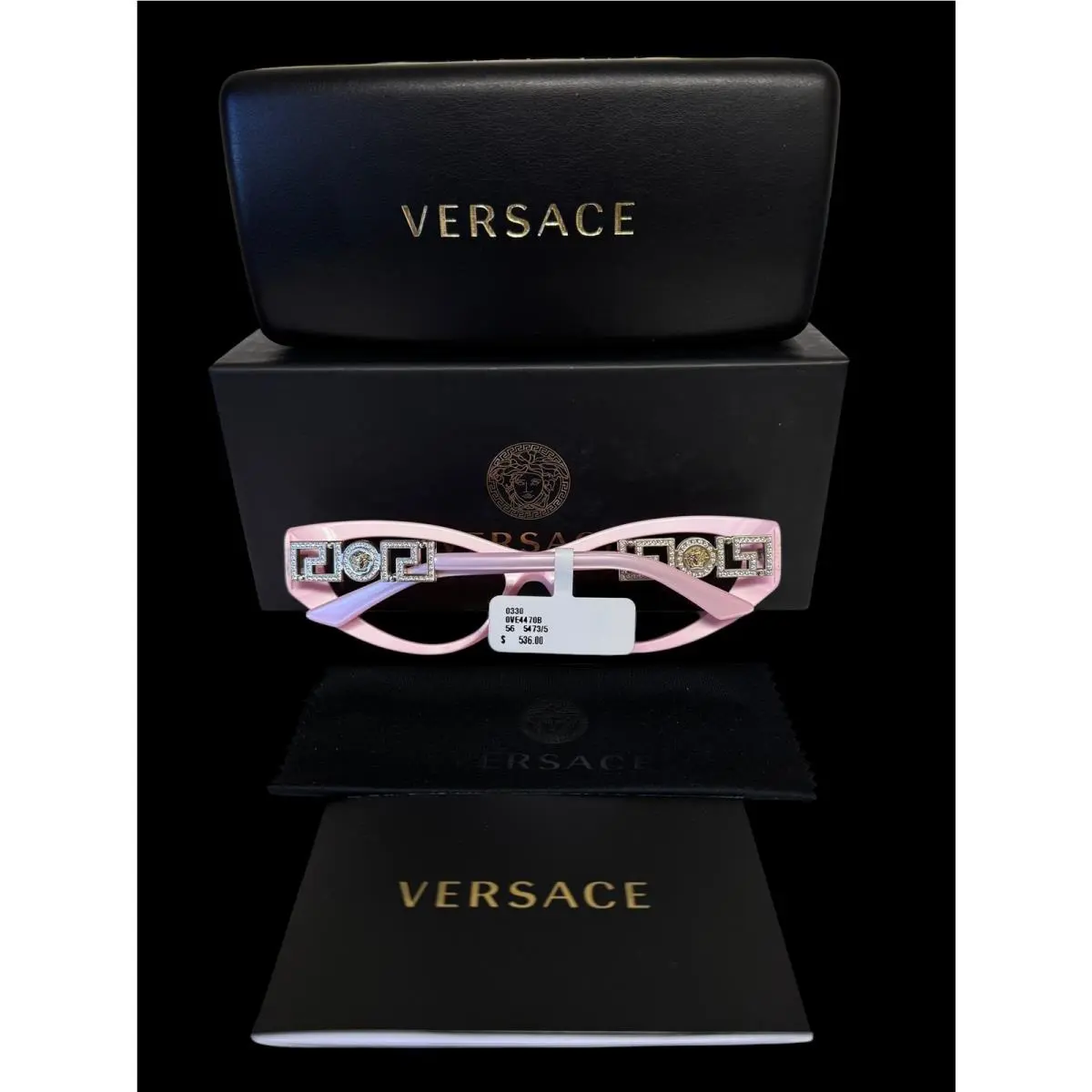 Versace Sunglasses Bright Greca Pearl Pink Clear Crystals VE4470B 5473/5 W/case